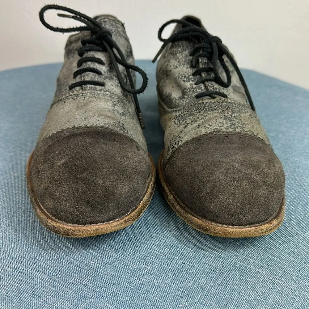 All Saints Spitalfields Men’s Silver Metallic Gray Suede Oxford Shoes Size 45/12